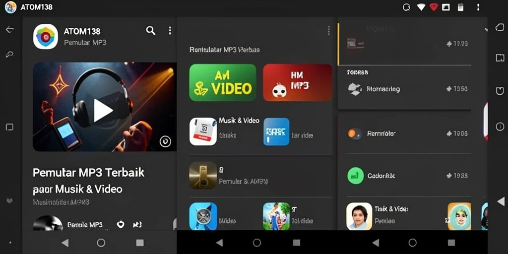 Tampilan antarmuka ATOM138 dengan fitur Pemutar MP3 yang sederhana.