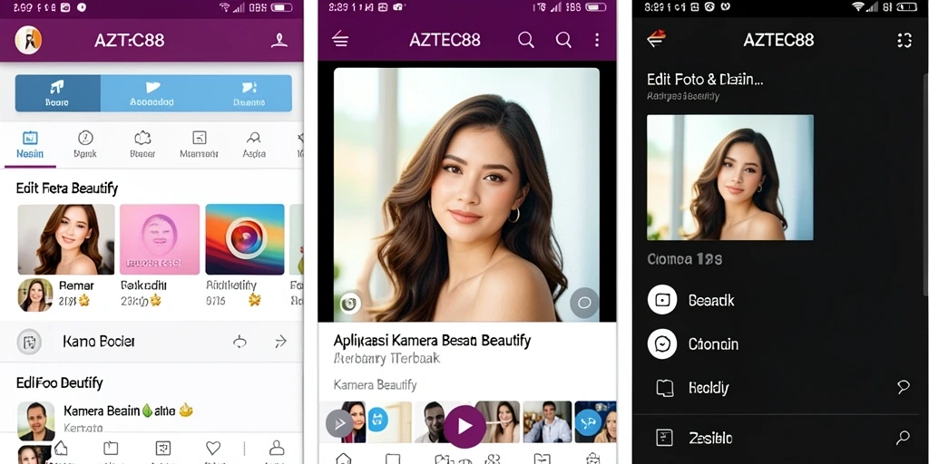 Tampilan antarmuka AZTEC88 yang user-friendly dengan fitur Kamera Beautify.