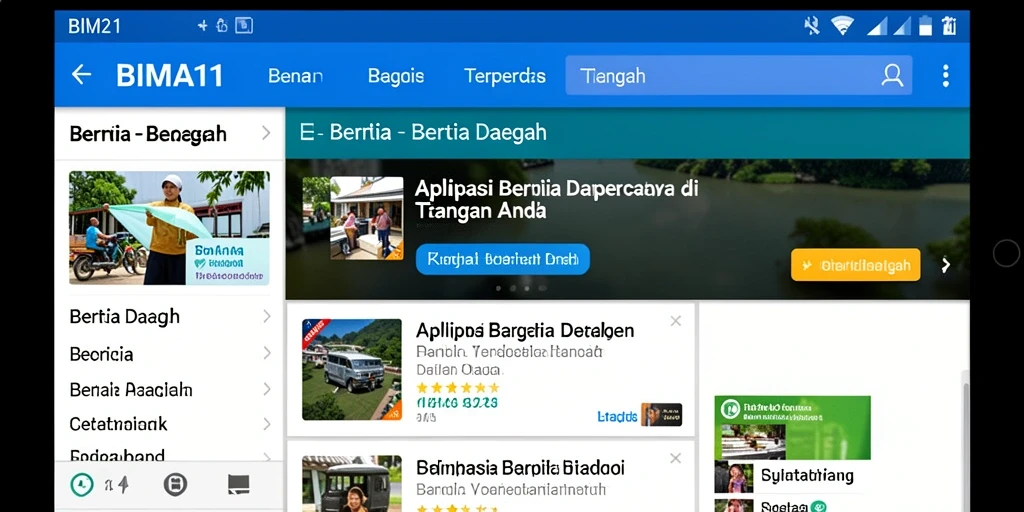 Antarmuka BIMA11 yang sederhana dan informatif untuk berita daerah.
