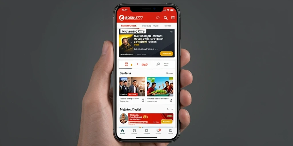 Tampilan antarmuka aplikasi Majalah Digital BOSKU777 yang modern.