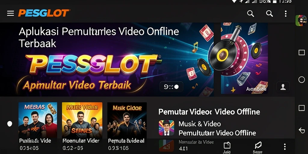 Screenshot utama PESGSLOT menampilkan antarmuka Pemutar Video Offline yang menarik.